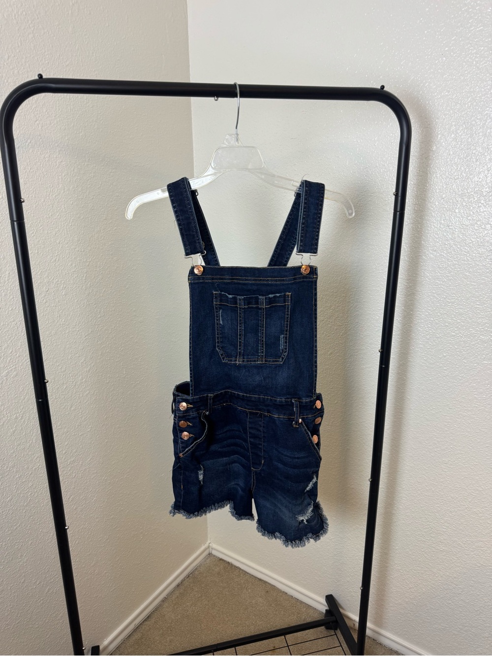 Celebrity Pink Dark Blue Denim Short Overalls